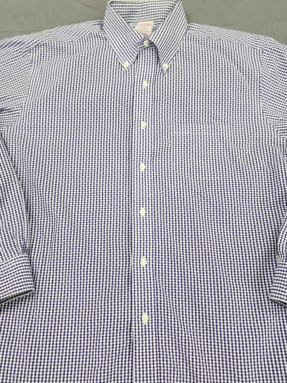Brooks Brothers Madison Fit Dress Shirt Mens 16.5 Purple Gingham Non Iron Cotton
